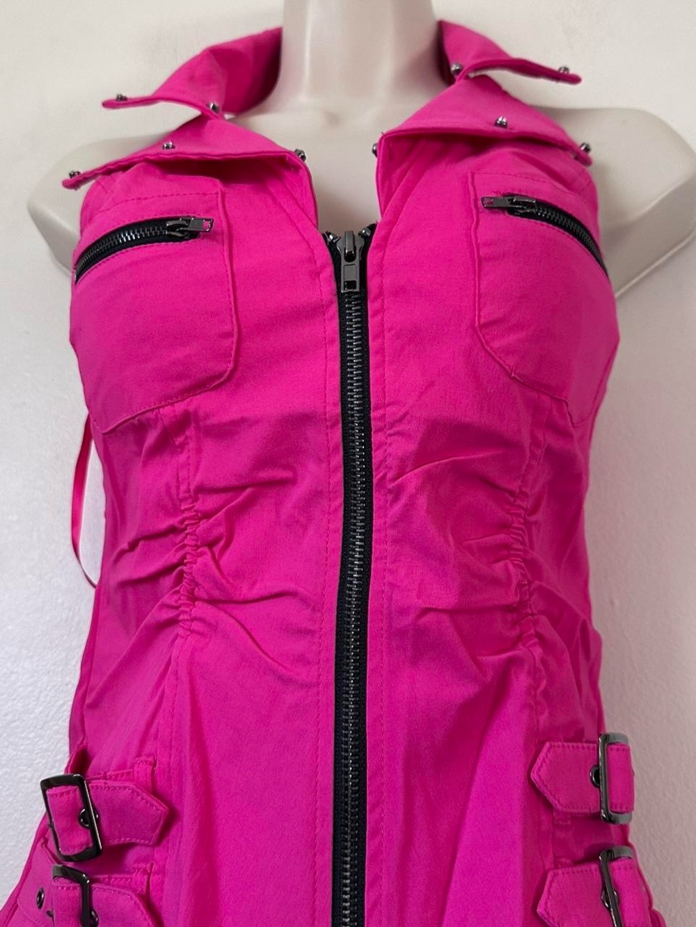 Hot Pink Stud-Trim Sleeveless Zip Front Jacket - Picture 5 of 7